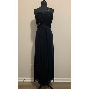 Cache Dark Blue‎ Beaded Bejeweled Chiffon Evening Maxi Dress Vintage Y2K Size 10